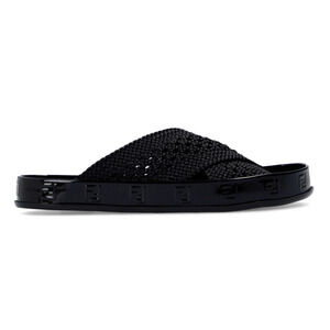 Fendi Black Criss Cross Woven Logo Mule Slide Slip On Flat Flip Flop Sandal 36.5